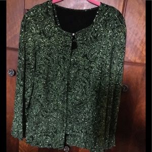 Plus size green/black glitter tank top with jacket